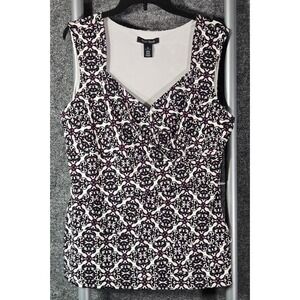 White House Black Market Purple Damask Scroll Surplice V-Neck Side Zip Top XL